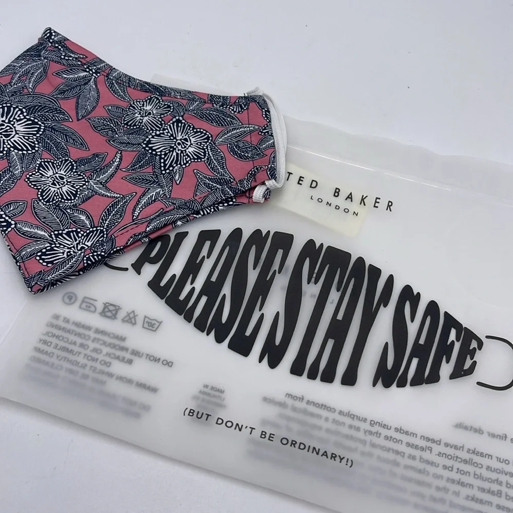 Floral Pink and Black Face Mask TED BAKER LONDON Reversible Reusable FACE NWT